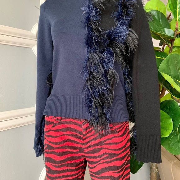 Cédric Charlier Two Tone Runway Sweater with Feather Trim Size 12 - Picture 4 of 14